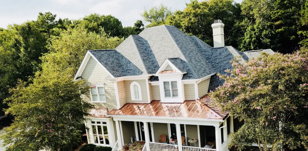 Home With Copper Porch Roof